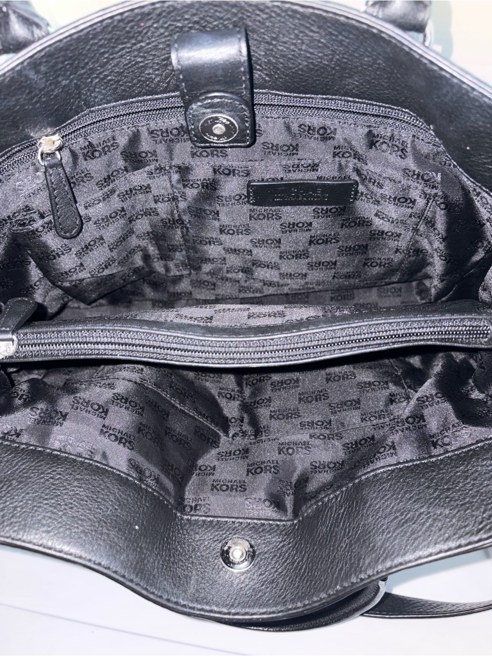 Michael Kors Black Leather Satchel with silver Tone Hardware - Picture 7 of 13